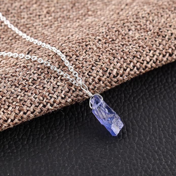 Raw Gemstone Dainty Pendant Necklace for Women, Natural Birthstone Handmade Jewelry, Healing Chakra Crystal, Silver Plated Chain 18" Birthday Gift for Her