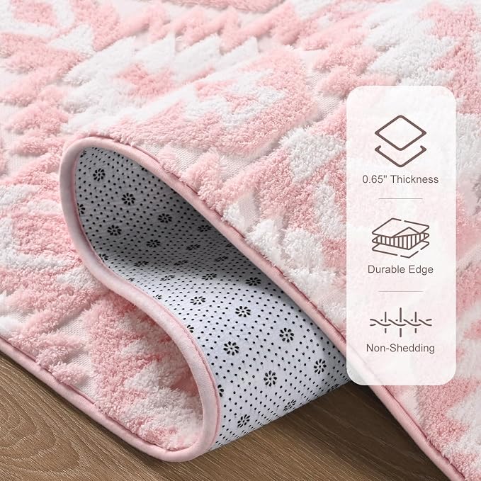 Macgace Ultra Soft Area Rug for Living Room, 6x9 Pink and White Shag Rugs | Washable Non-Slip Backing Medium Pile Modren Geometric Fuzzy Carpet for Kids Room, Girls Bedroom, Classroom, Dorm