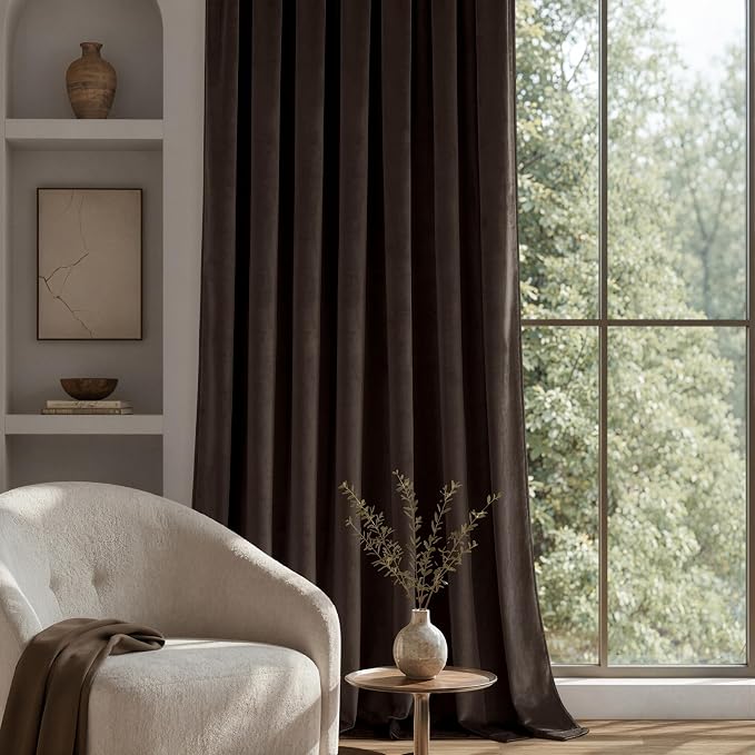 MIULEE Brown Blackout Velvet Curtains Drapes 90 Inch Long 52"x90" Bedroom | Luxurious Bedroom Living Room Decor, Room Darkening, Thermal Insulated, Rod Pocket Design, Super Soft Fabric
