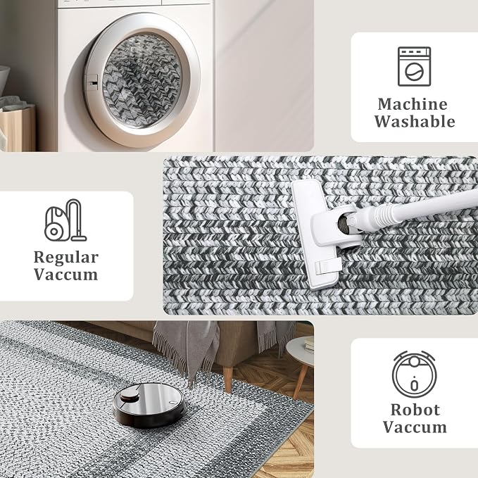 5x8 Oval Living Room Area Rug Washable Modern Border Bedroom Bedside Area Rugs Non Slip Low Pile Dining Room Oval Throw Carpet Contemporary Rugs for Living Room Kitchen Nursery, Grey