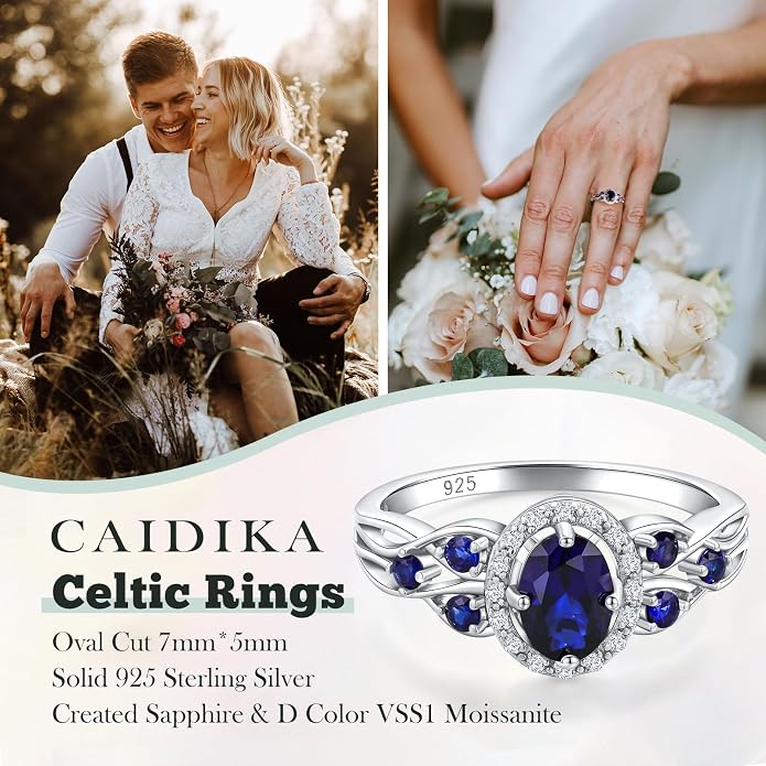 925 Sterling Silver Celtic Knot Engagement Ring for Women Moissanite/Cubic Zirconia Inlaid Oval Shaped Birthstone Rings Cocktail Wedding Birthday Jewelry(with Box)