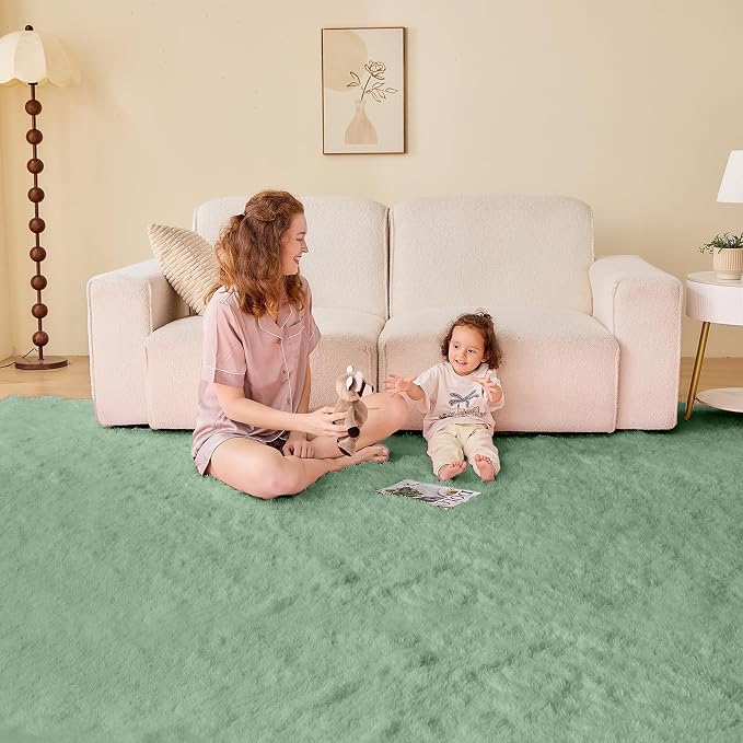 OPPODREAM 5x7 Sage Green Rugs for Bedroom, Ultra-Soft Fluffy Area Rugs for Living Room, 5 x 7 Shag Carpet for Nursery, Kids, Girl, Boy, Baby, Plush, Fuzzy, Shaggy, Mint Green Cute Home Decor