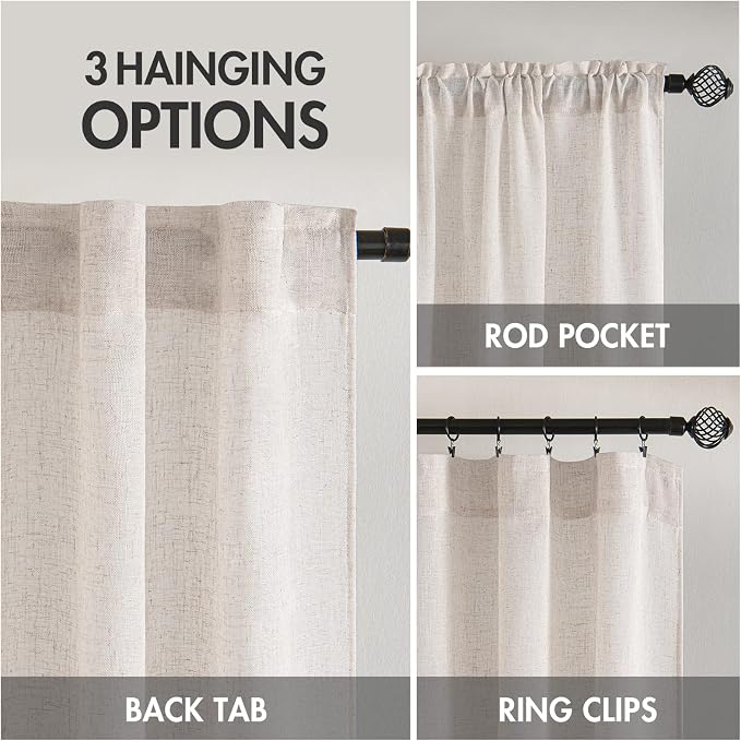 MIULEE White Linen Curtains 84 Inch Length for Bedroom Living Room, Soft Thick Linen Textured Window Drapes Semi Sheer Light Filtering Rod Pocket Back Tab Burlap Look, 2 Panels, 37x84 Inches