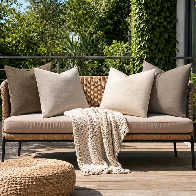 a moment Waterproof Throw Pillow Covers Set of 4,20x20 Inch Outdoor Stain Resistant Pet Friendly Pillowcases Cushion Covers for Patio Sofa and Living Room,Boho Earth Tones
