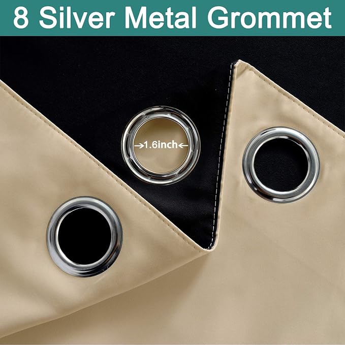 Yakamok Beige 100% Blackout Curtains 63 Inches Long for Bedroom 52" Wide | Blackout Curtain Panels for Bedroom, 2 Thick Layers Grommet Top Thermal Insulated Drapes with Black Liner for Living Room