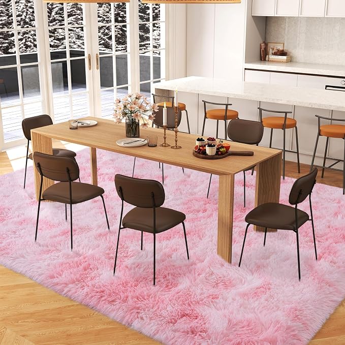 Dssimo Pink and White Rug for Living Room Bedroom,8x10 Soft Shaggy Area Rug | Upgrade Non-Slip Large Pink Fuzzy Rug for Girls Nursery Kids Room Dorm Room Home Decor, Indoor Plush Floor Carpet