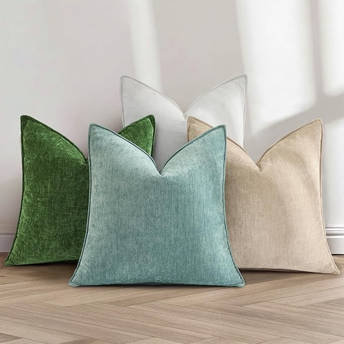 decorUhome Chenille Teal Velvet Throw Pillow Covers 16x16 Set of 2 | Fall Soft Couch Decorative Modern Farmhouse Pillow Cases with Elegant Design for Sofa Bed Living Room Home Decor