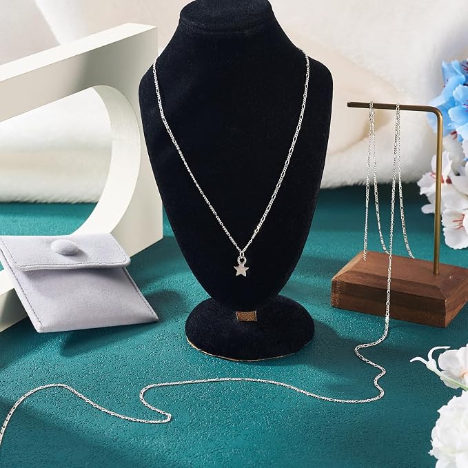 3.28 Feet Figaro Chains S925 Sterling Silver Chain for Jewelry Making, 3.5x1.5mm Figaro Links Permanent Bracelet Kit for Women Men Necklace Making