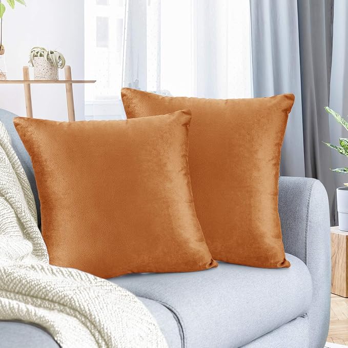 Nestl Throw Euro Pillow Covers, Cozy Velvet Decorative Pillow Covers 26 x 26 Inches, Soft Solid Couch Pillow Case for Sofa, Bed and Car, Set of 2 - Rust Orange Brown
