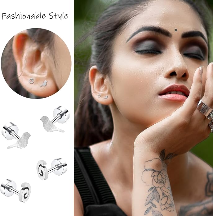 MJust 18 Pairs Women‘s Hypoallergenic Flat Back Stud Earrings, 20g Stainless Steel Earrings Sets for Men, Tiny Unisex Screw Back Cartilage Earrings.