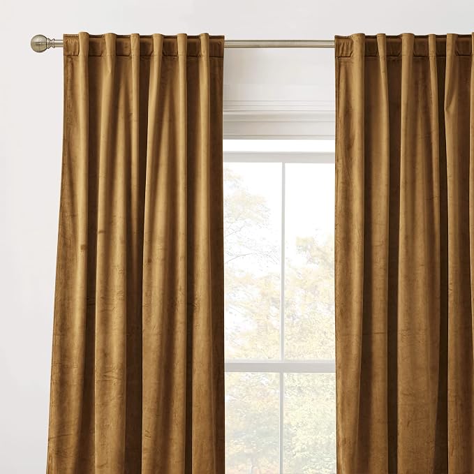 RYB HOME Brown Velvet Curtains 102 inches, Back Tab Soft Fabric Light Blocking Thermal Insulated Luxurious Home Decor Curtains for Living Room Bedroom, W 52" x L 102", 2 Panels Set
