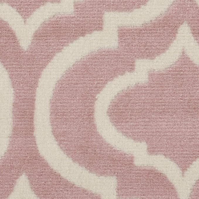 Nourison Home Jubilant Trellis Pink 8' x Round Area-Rug, Easy-Cleaning, Non Shedding, Bed Room, Living Room, Dining Room, Kitchen (8 Round)