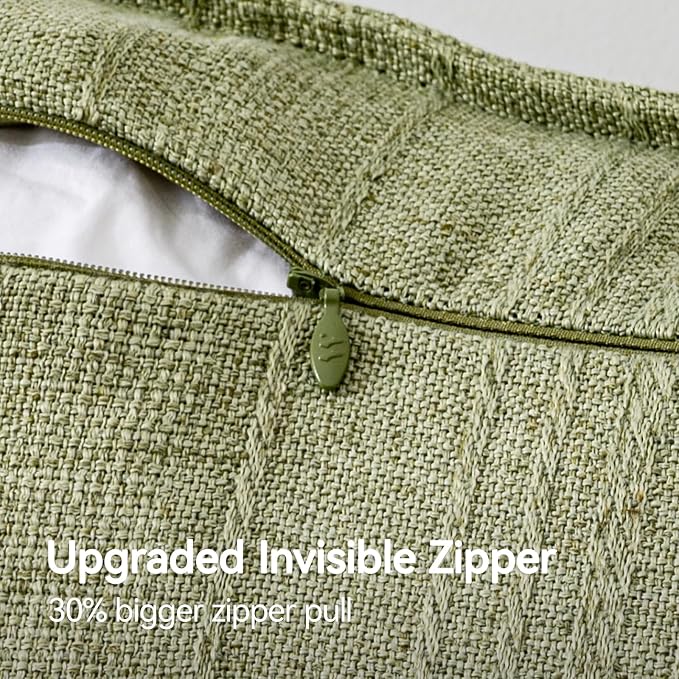 a moment Linen Pillow Covers Set of 2,Boho Farmhouse Throw Pillowcases Neutral Textured Decorative Covers for Couch Sofa,Linen Blend Accent Case Cushion Living Room Home Decor 20"x12"Seeding Green