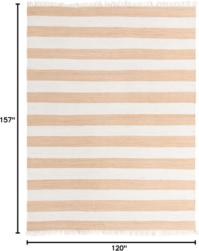 Unique Loom Chindi Rag Collection Area Rug - Striped (10' x 13' 1" Rectangle, Beige/ Ivory)