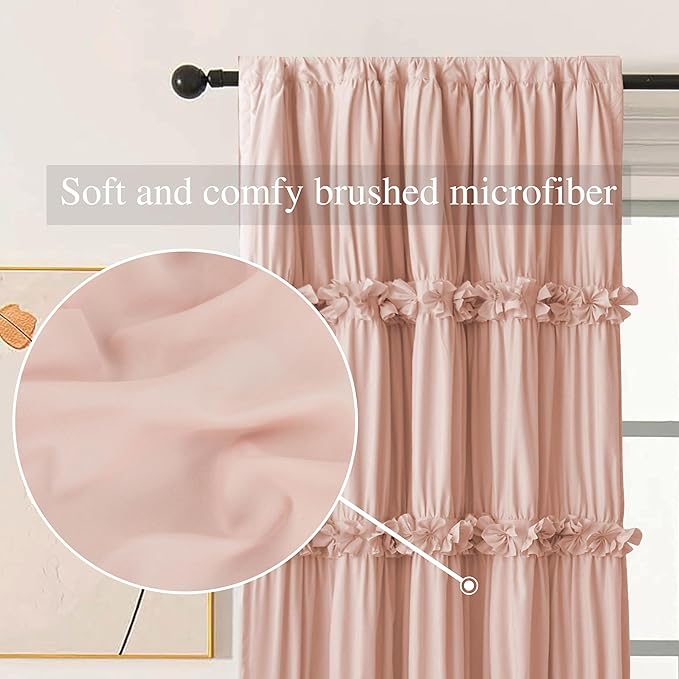 Homechoice Decor Thermal Insulated Window Curtains, 42" W x 63" L (Pair) | Ruched Blackout Window Treatments with 3 Rows of Butterfly Flowers, Rustic Rod Pocket Drapes for Room, Peach Pink (LQ-30)