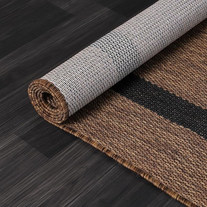 Luul Home Bordered Outdoor Rug 9x12 Washable Outside Carpet for Indoor Patio Porch Waterproof Easy Cleaning Non Shedding Area Rugs Nut Brown - Black 9 x 12