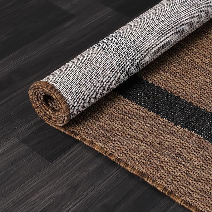 Luul Home Bordered Outdoor Rug 6x9 Washable Outside Carpet for Indoor Patio Porch Waterproof Easy Cleaning Non Shedding Area Rugs Nut Brown - Black 6 x 9