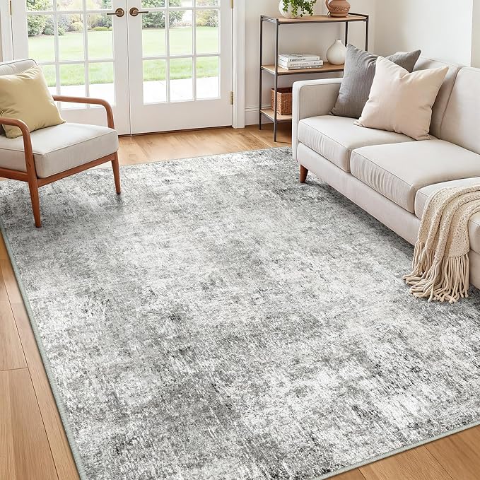 RELEANY Washable Area Rugs 5'x8' Non-Slip Modern Abstract Soft for Living Room Entryway Bedroom Kitchen, Print Pattern, Gray White Grey