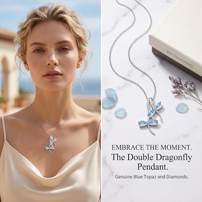 PRAYMOS Dragonfly Gifts 925 Sterling Silver Dragonfly Necklace for Women Dreamy Dragon fly Pendant Dragonflies Jewelry Birthday Gift 18+2" Adjustable Chain