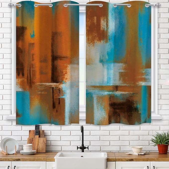 Asuexpect Rust Curtains 2 Panels Abstract Kitchen Curtain Room Darkening Grommet Window Drapes Modern Decorative Window Treatments for Bedroom Living Room, 26x36 Inches