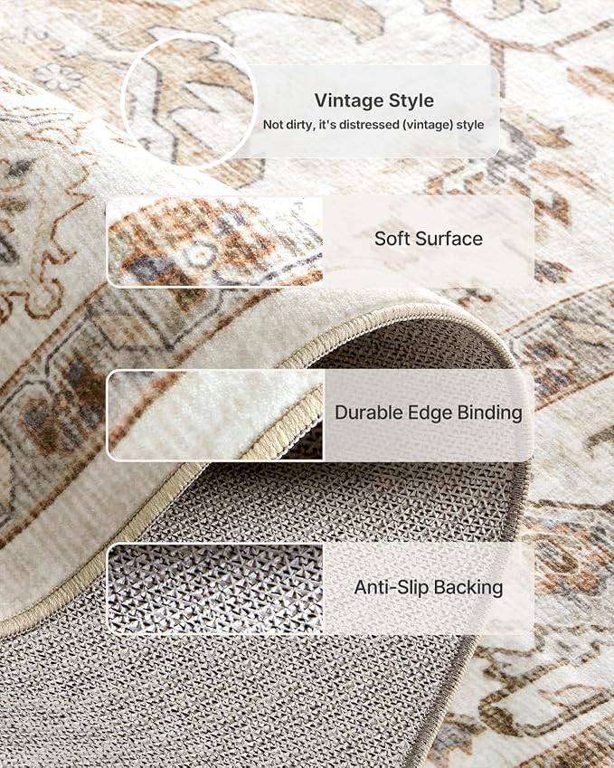 AMADA HOMEFURNISHING 2x4 Washable Area Rug, Low-Profile Entryway Rug with Non-Slip Backing & Durable Edge Binding, Vintage Rug Pattern, Small Rugs for Entryway, Kitchen & Living Room