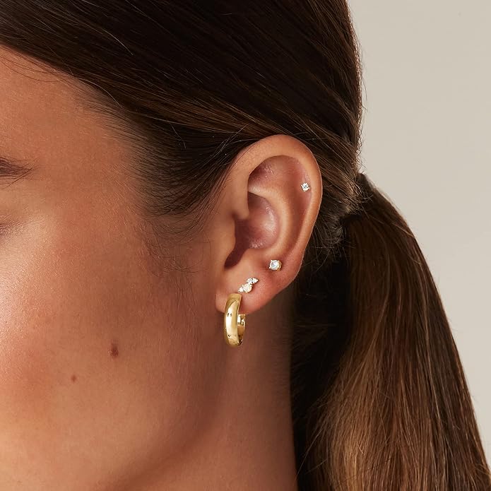 PAVOI 14K Gold Plated Sterling Silver Posts Dainty Mini Multi-Shape Flat Back Stud Earring Pack for Women | Helix Cartilage Piercing Jewelry