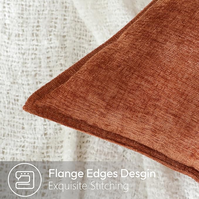 Stellhome Fall Chenille Decorative Pillow Covers 20x20 Inch Natural Burnt Orange Boho Farmhouse Neutral Soft Couch Throw Pillows for Bed Sofa Livingroom Pack of 2 Accent Modern Pillowcase Home Decor