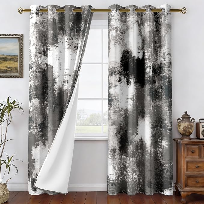 Asuexpect Black Grey Abstract Curtains 2 Panels Abstract Rust Curtain Room Darkening Grommet Window Drapes Modern Decorative Window Treatments for Bedroom Living Room, 52x108 Inches, Black Grey