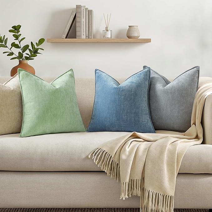 decorUhome Chenille Teal Velvet Throw Pillow Covers 20x20 Set of 2 | Fall Soft Couch Decorative Modern Farmhouse Pillow Cases with Elegant Design for Sofa Bed Living Room Home Decor