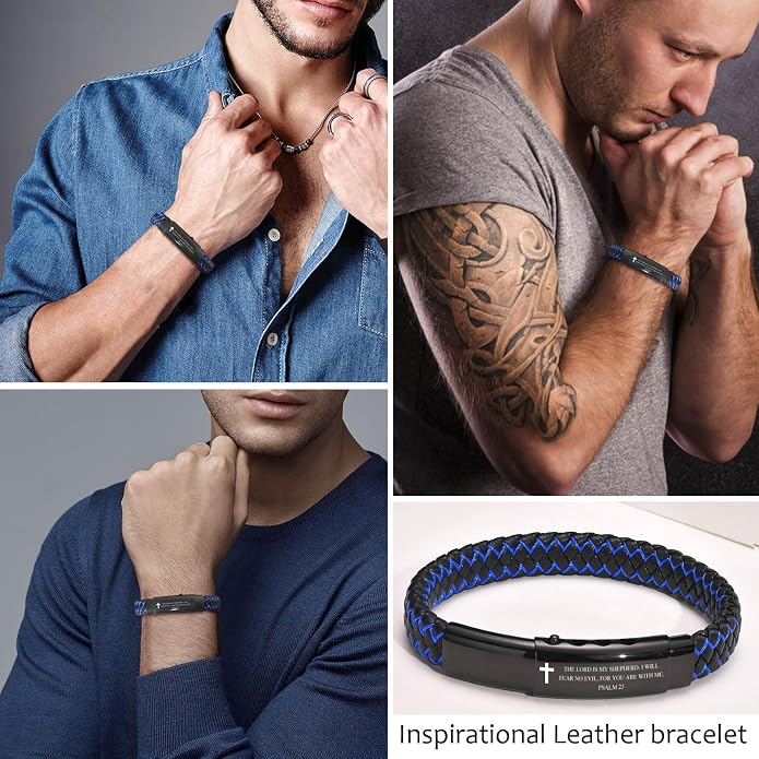 VNOX Men's Inspirational Mantra Engarved Handmade Braided Leather Adjustable Cuff Bangle Bracelet Encouragement Motivational Gift for Men