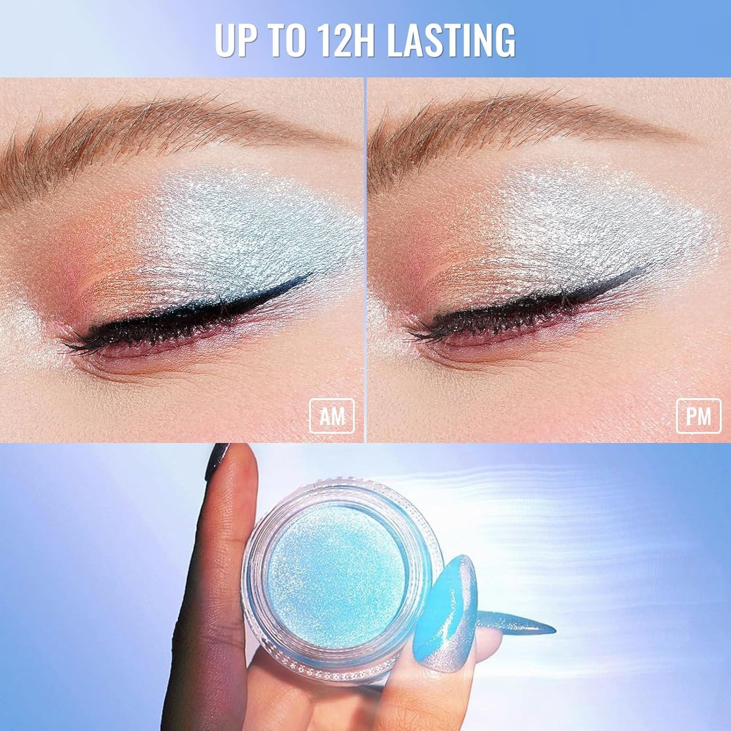 Oulac Blue Cream Eyeshadow also for Highlighter Large Capacity Highly Pigmented Eye Shadow Waterproof &Long Lasting with Moisturizing Formula. Shimmer Glitter Eye Makeup. 6g.(02)