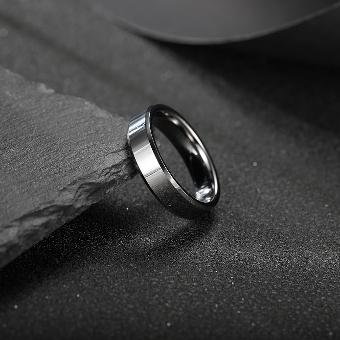 Vakki Tungsten Ring for Men 4mm 6mm 8mm Silver Plain Engagement Wedding Band High Polish Finish and Beveled Edges Comfort Fit Size 5-12