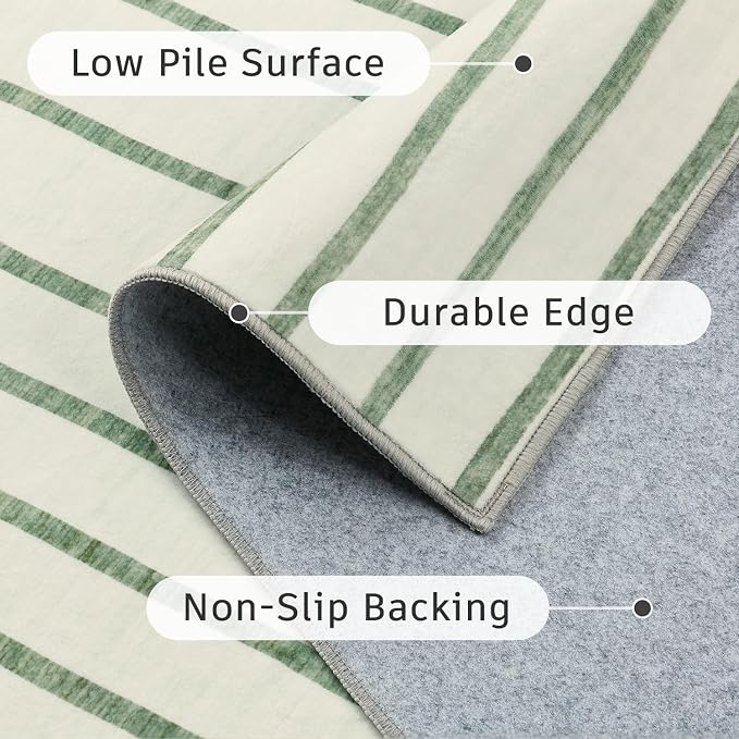 DCX Abstract Machine Washable 4x6 Rug, Sage Green Modern Accent Rug for Living Room, Soft Low Pile Non Slip Carpet, Kid & Pet Friendly Stain Resistant Rug for Bedroom Dining Room Office