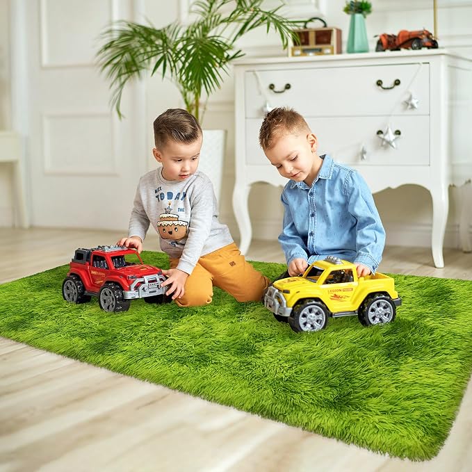 2x5 Feet Tie-Dye Green Shag Fluffy Rug for Bedroom, Soft Fuzzy Plush Carpet Runner for Bedroom, Cute Grass Green Runner for Kids Girls Room, Baby Nursery, Teen Dorm, Home Decor Aesthetic