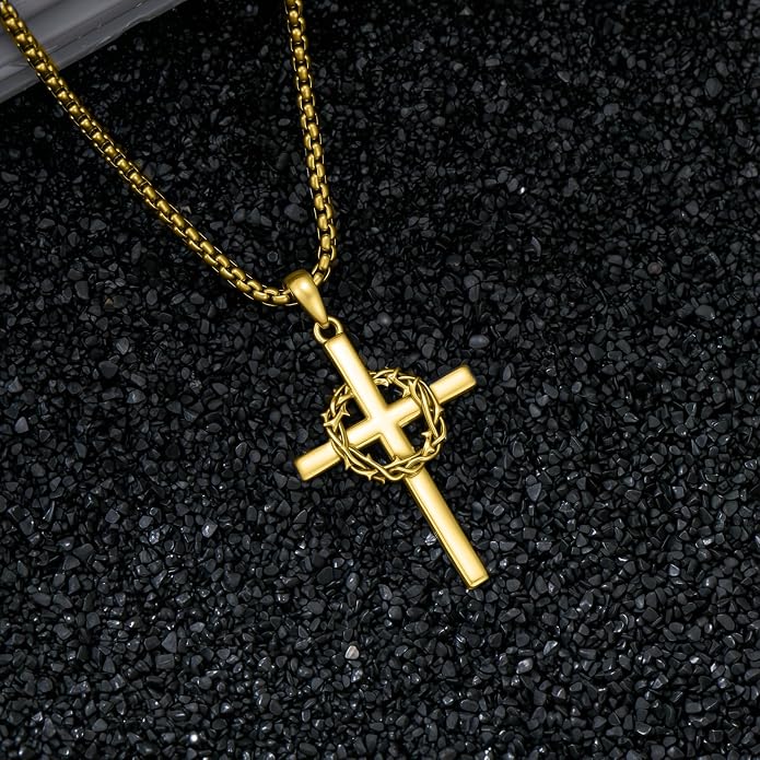 Crown of Thorns Necklace for Men 925 Sterling Silver Nail Cross Necklace Pendant Religious Christian Jewelry Valentines Day Gifts for Men
