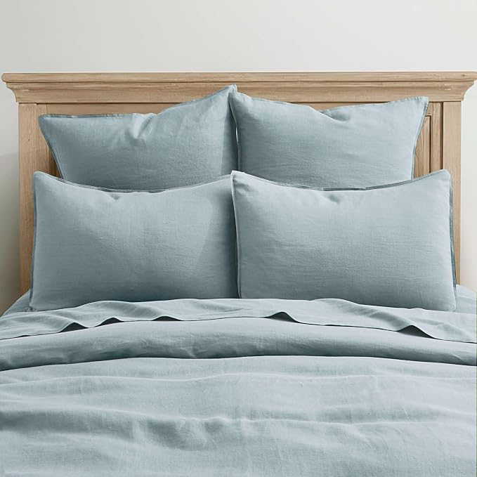 ATLINIA Linen Pillow Cases Euro Sham - 26 x 26 Inch Bed Pillow Protector Cover Set of 2 Bedding Cooling Neutral Pillowcase Shams Dusty Blue
