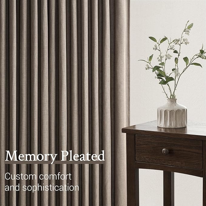 Pinch Pleated 92 Inch Curtains 2 Panels for Living Room Dark Flax Linen Curtains 92 Inches Long Pinch Pleat Drapes for Track System Light Filtering Semi Sheer Curtains for Living Room Bedroom