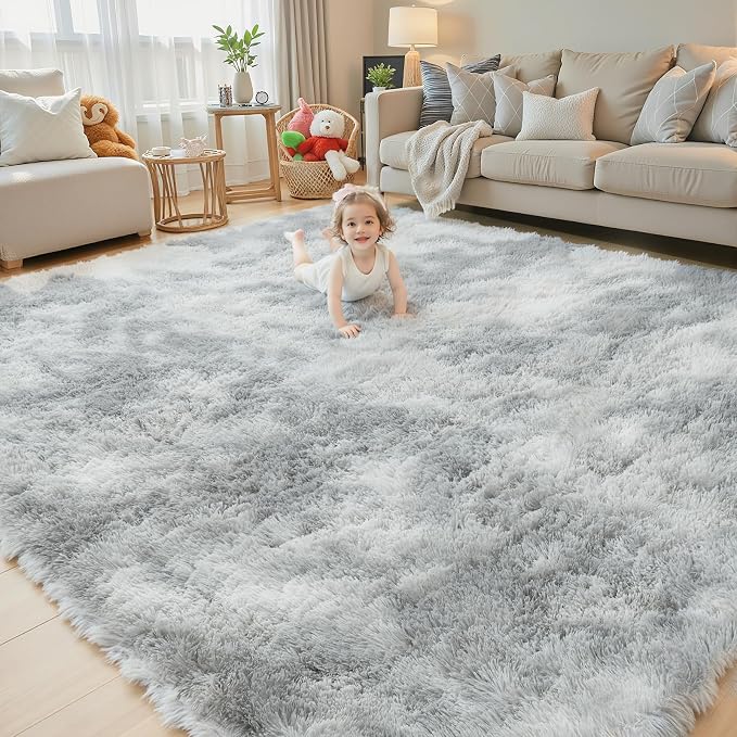 Rugs for Living Room 5x8, Alfombras para Salas Shag Large Plush Soft Area Rug, Shaggy Carpets for Bedroom,Boys Girls Home Decor Aesthetic(Light Grey Tie-Dyed, 5x8 Feet)
