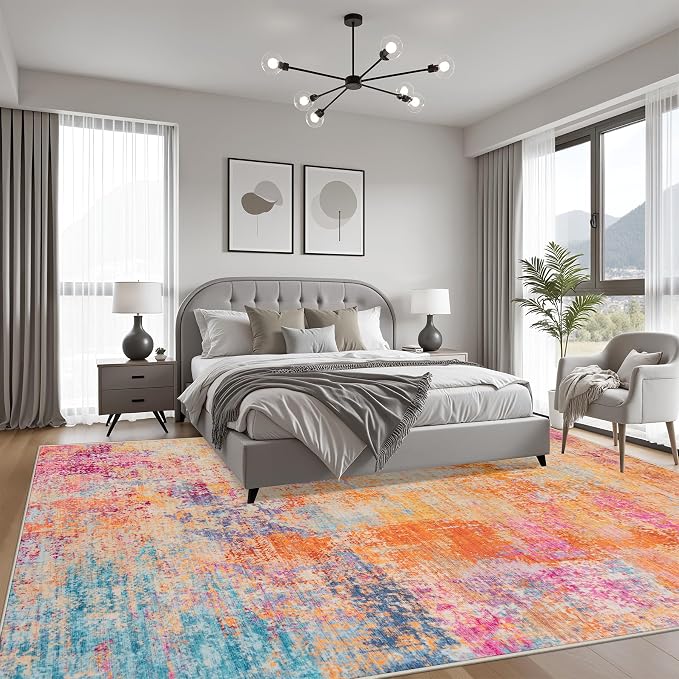 9x12 Area Rug Living Room Rug: Washable Modern Abstract Soft Thin Rug Indoor Floor No Slip Carpet for Bedroom Dining Room Farmhouse Nursery Home Office - Galaxy Haze