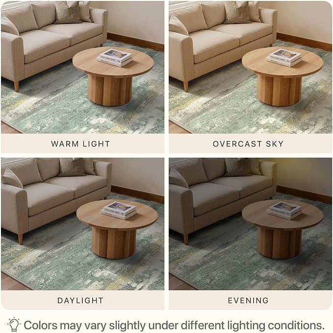 GENIMO Abstract Area Rug 6x9, Washable Large Modern Rug Non Slip, Low Pile Lightweight Soft Carpet for Living Room, Bedroom, Dining Room, Light Green