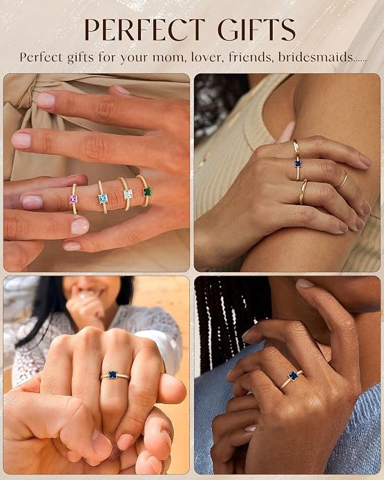 Birthstone Gold Rings for Women Non Tarnish 14K Gold Plated Stackable Cubic Zirconia Thumb Rings Dainty Cute Emerald Eternity Band Pinky Ring Engagement Wedding Promise Rings Jewelry Gifts