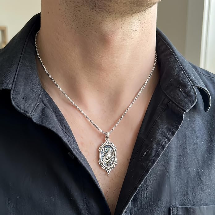 CRMAD Viking Owl/Raven Necklace Vintage Animal Totem Pendant Rune of Lune Jewelry Gift for Men and Women 24 in Chain