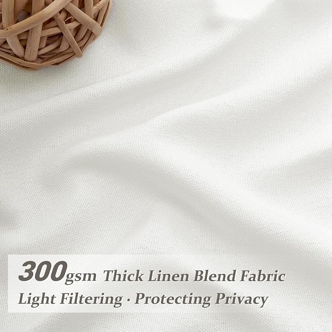 PleatedDrapes Light Filtering Pure White Curtains 84 Inches Long for Living Room, Modern Linen Blend Textured Sheer Memory Shape Trained Pleat Curtain Back Tab for Bedroom 2 Panel Set Window Drape 7FT