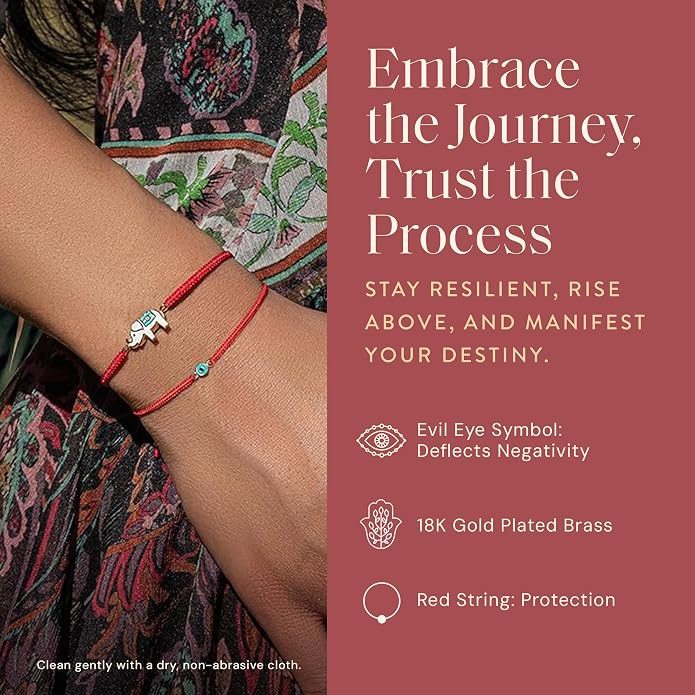 KARMA AND LUCK Adjustable Red String Bracelet, 18K Charm for Women, Handmade in Bali for Luck & Success