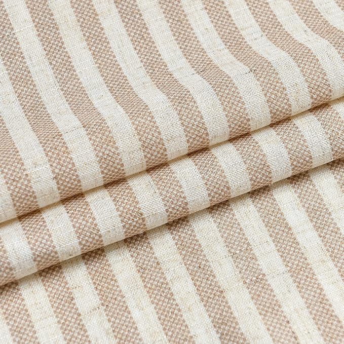 Vangao Taupe Stripe Linen Tiers Curtains 36 Inch Farmhouse 2 Panels | Light Filtering, Semi Sheer, for Kitchen, Living room, Tickingstripe Drapes, Pinstripe, Window Treatments
