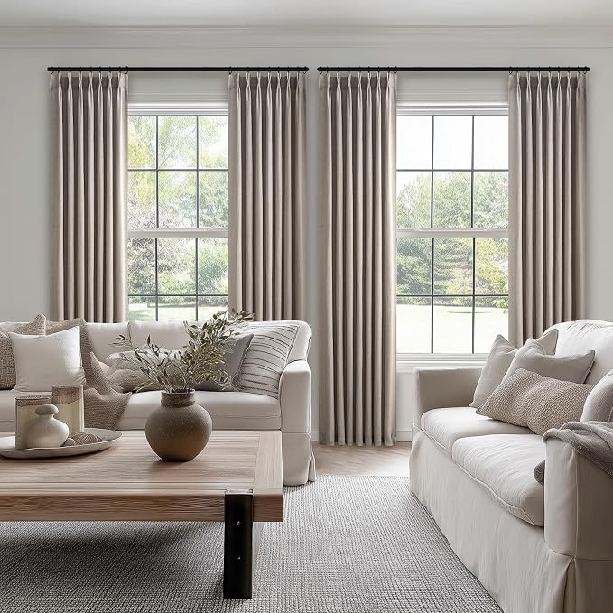 100 Inches Long Pinch Pleated Semi Sheer Curtains,Burlywood Linen Blended Light Filtering Window Curtains 100 Length 2 Panels for Living Room Bedroom Pinch Pleat Drapes with Hooks 2 Panels 40" Wx100 L