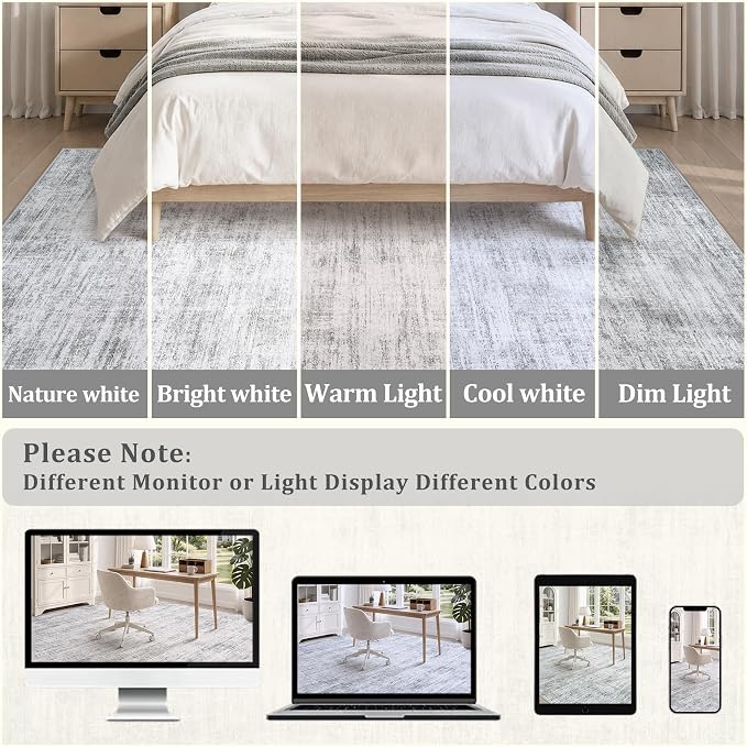 5x7 Area Rugs for Living Room Washable Rugs Neutral Abstract Large Rug Soft Modern Carpet Non-Slip Stain Resistant Low Pile Rug for Bedroom Dining Room Nursery Home Office Under Table Area Rug Grey