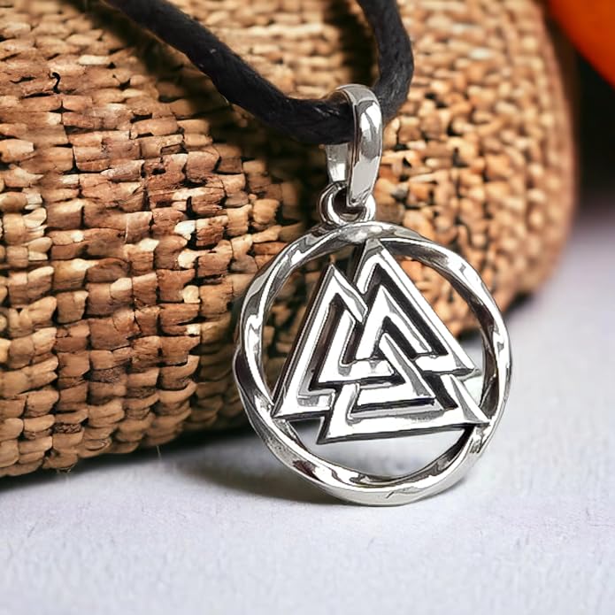 925 Sterling Silver Valknut Viking Necklace - Norse Mythology Odin Amulet - Three Triangles Pendant Chain 20" - Celtic Nordic Viking Jewelry Gift for Men and Women - Handmade