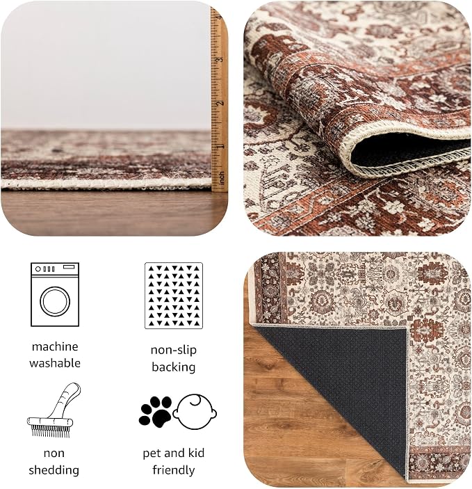 Keen Home Design 30"x120" Rug - Machine Washable Runner Rug with Non-Slip Backing, Ideal for Hallway, Entryway, Kitchen, Laundry Room - Vintage, Easy Clean, Durable, Low Pile - (2'6" x 10')