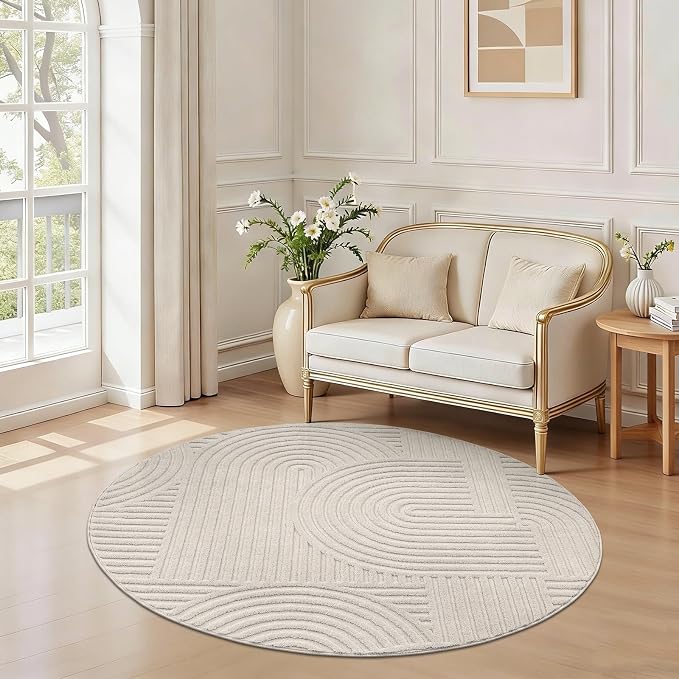 Pauwer 4ft Washable Area Rugs for Living Room Modern Beige Solid Color Soft Fluffy Rugs for Bedroom Non Slip Boho Accent Indoor Mat Floor Carpet Cover for Kids Dining Room Kitchen Office